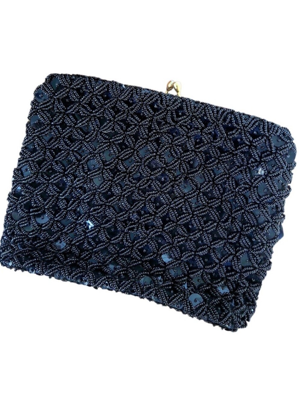 Vintage ADG Black Bead & Sequin Small Evening Bag ~ Glam ~ Retro